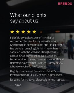 A great website isn’t just about design—it’s about understanding the client’s vision and bringing it to life. 

At BRENDS, we help businesses build brands, websites, and digital marketing that create a lasting impact.

📞Selson: 9820917149 
🌐 www.brends.in
👍 Follow ‘Brends.in’ on Instagram, Fb & LinkedIn.

#BrandingAgency #DigitalMarketing #SmallBusinessMarketing #BusinessGrowth #EntrepreneurLife